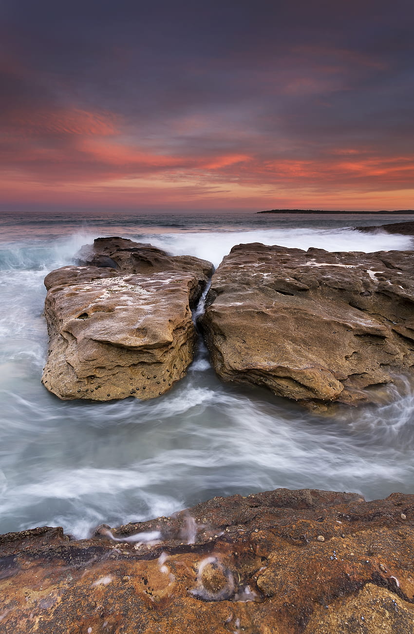Nature Sunset Stones Sea Waves Rocks Surf Hd Phone Wallpaper Pxfuel