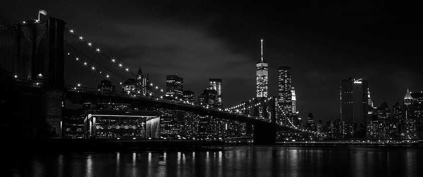 Brooklyn Köprüsü New York S&B : Geniş Ekran, Siyah Beyaz 3440X1440 HD duvar kağıdı