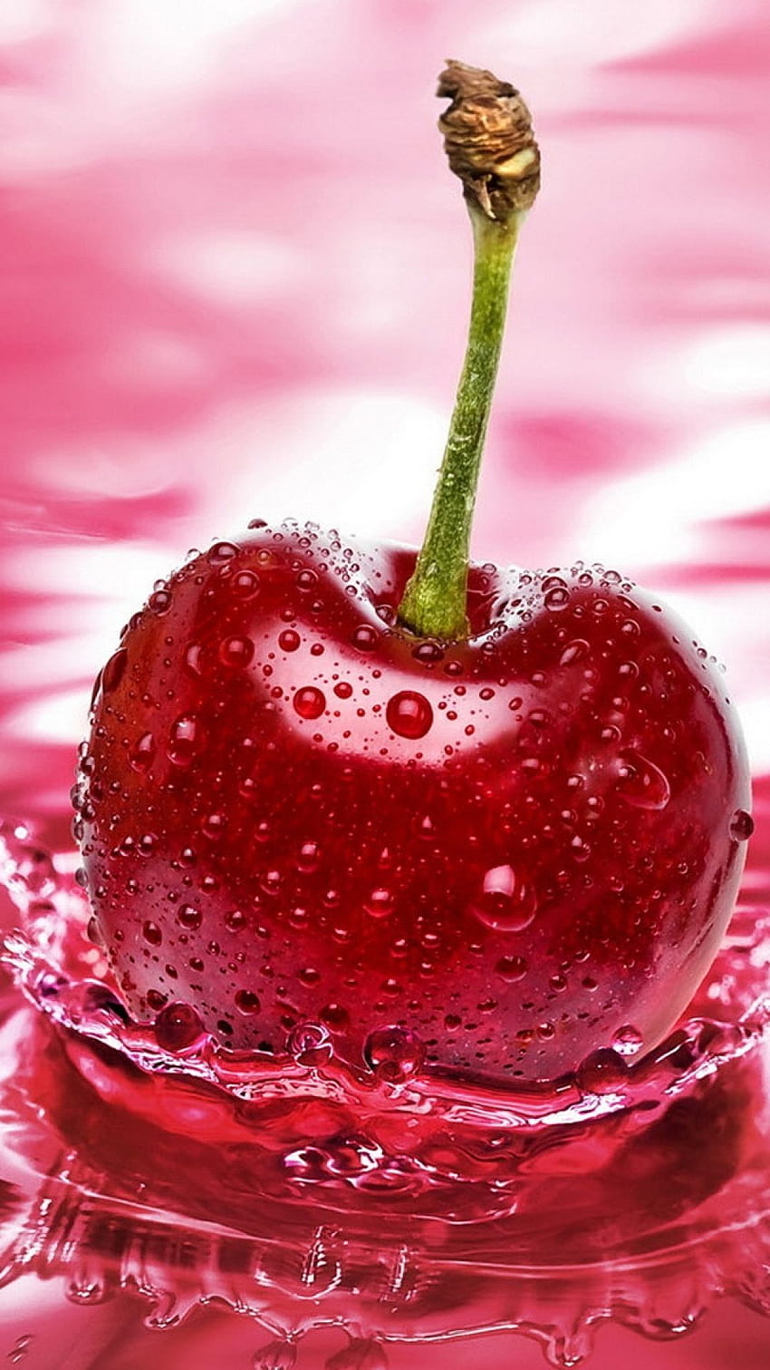 cereza, rojo, agua, spray. Fruta, Salpicaduras de frutas, Cereza fondo de pantalla del teléfono