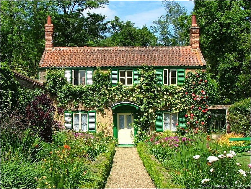 Giardini inglesi di progettazione del giardino del cottage: giardino del cottage. Sfondo HD