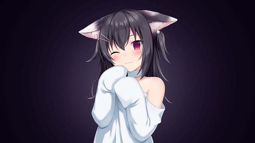 Аниме картинки Девушка чёрная кошка, Cute Anime Girl Dark HD wallpaper