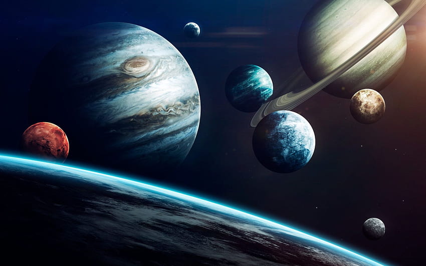 Saturne, la lune, l'espace, la terre, la planète, Mars, Jupiter, Neptune • For You For & Mobile Fond d'écran HD