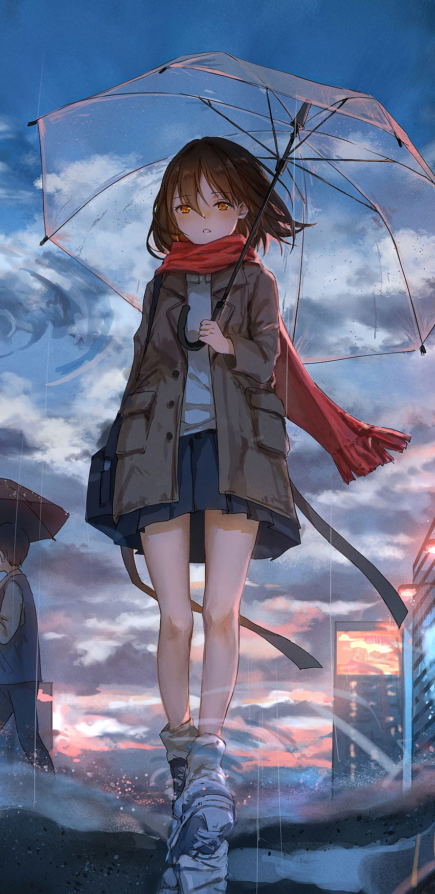 Anime Girl Walking W Deszczu Z Parasolką Samsung, 1440X2960 Anime Tapeta na telefon HD