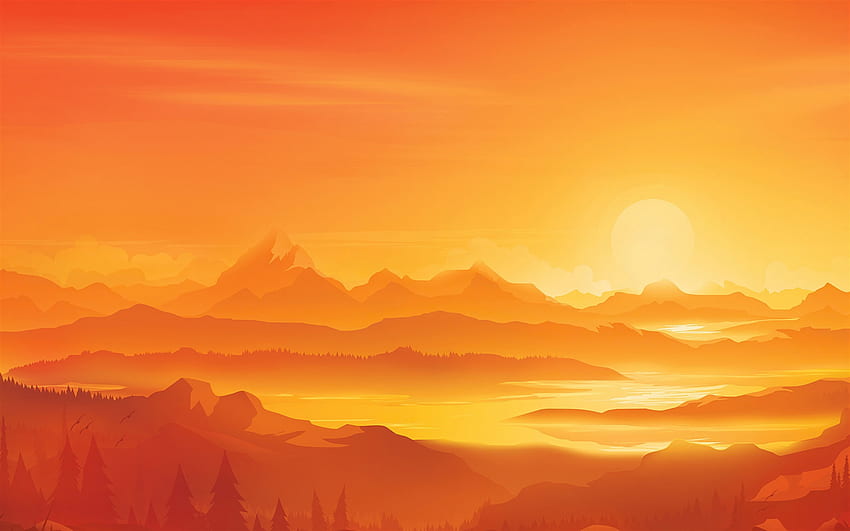 描かれた山の風景、日没のベクトル アート、風景のベクトル アート、風景のベクトルの背景、日没のベクトルの背景 高画質の壁紙