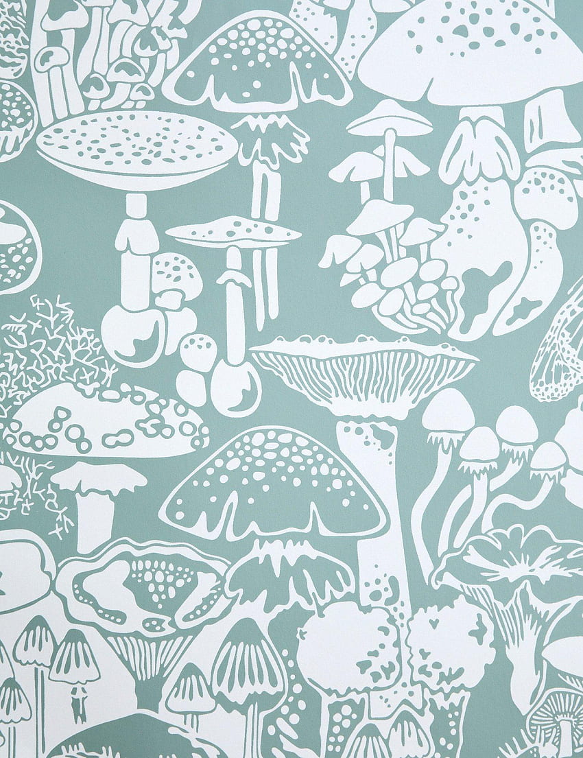 Mushroom City Designer in Color Botanica 'Soft White on Frost Green' at 1stDibs, Mushroom Aesthetic HD phone wallpaper
