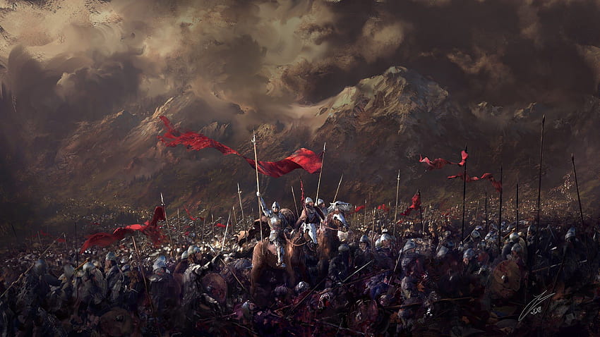 Średniowieczna armia rycerzy na polu bitwy Tapeta HD