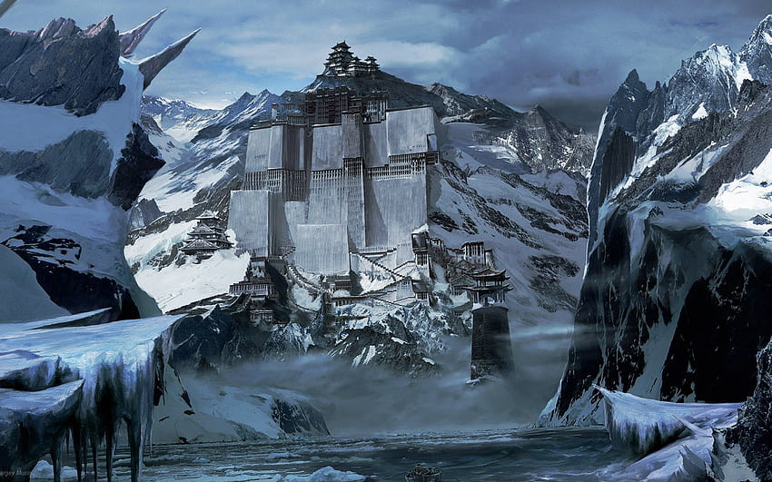 Fantasy, Mountains, Snow, Rocks, Wall HD wallpaper