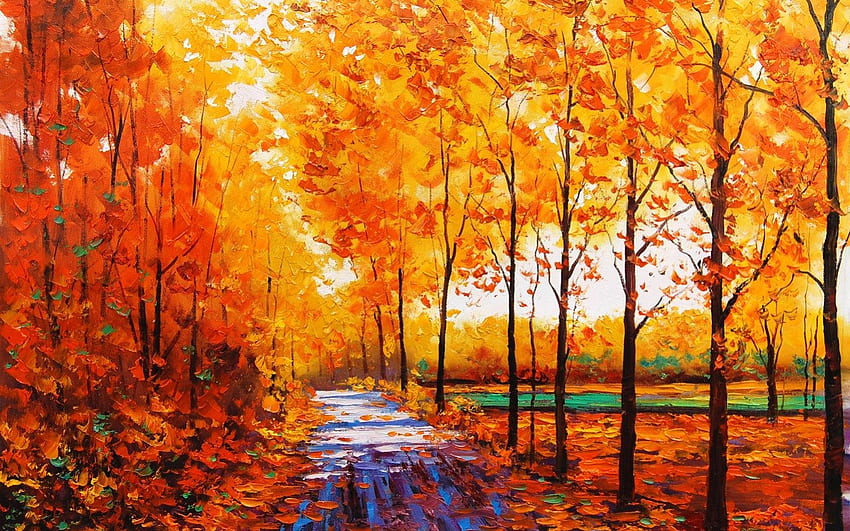 Autumn painting, painting, fall, autumn, leaf, jungle, forest HD wallpaper
