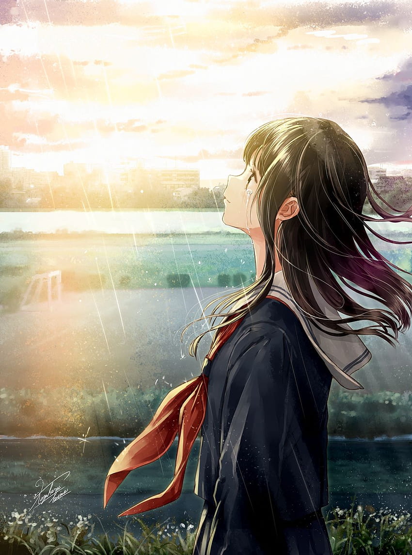 Anime Girls Silhouette Cry in the Rain (Sayfa 1), After The Rain HD telefon duvar kağıdı