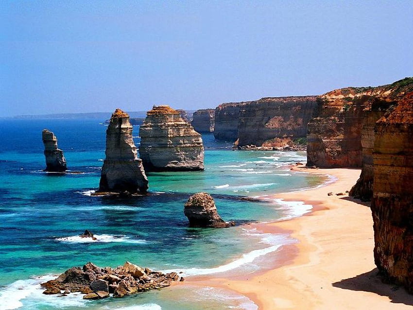 Doze Apóstolos, Parque Nacional de Port Campbell, Austrália, porto, céu, oceano, praia papel de parede HD