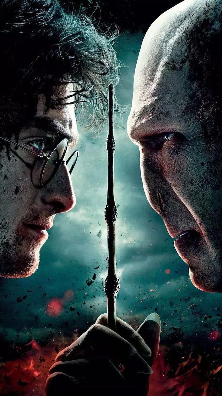 Harry Potter Harry Voldemort steht sich im Jahr 2020 gegenüber Elder Wand zwischen ihnen. Harry Potter Voldemort, Harry Potter Poster, Harry Potter Prequel HD-Handy-Hintergrundbild