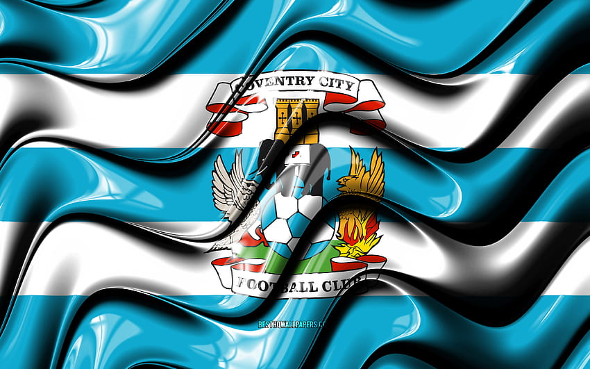 Coventry City FC flag, , blue and white 3D waves, EFL Championship, english football club, football, Coventry City FC logo, Coventry City FC, soccer, FC Coventry City HD wallpaper