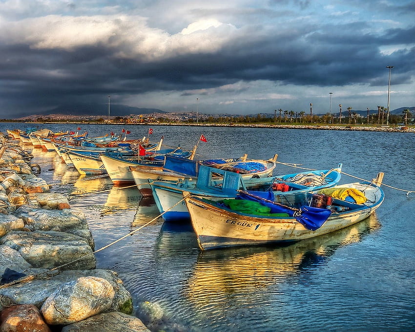 Eskişehir, sky, turkey, mooring, boats HD wallpaper
