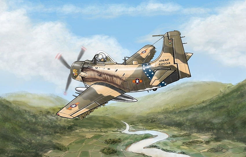Krieg, Kunst, Angriff, Vietnam, Douglas, A 1 Skyraider For , Section авиация HD-Hintergrundbild