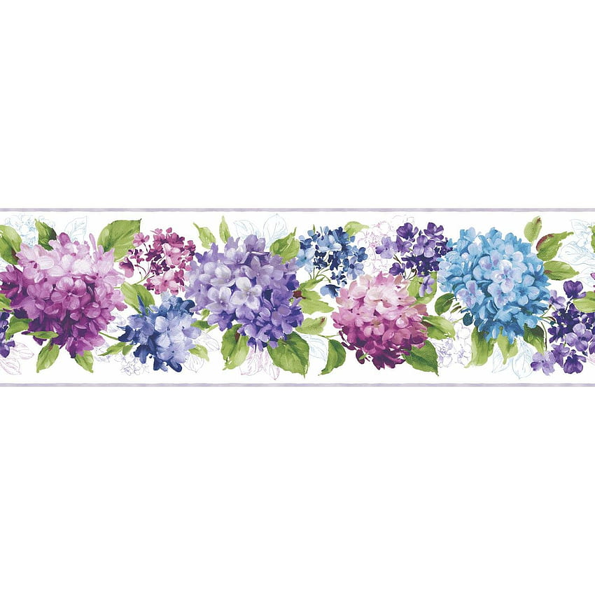 York Wallcoverings Kitchen and Bath Hydrangea 15' x 9 Floral and Botanical Smooth Border & Reviews, Blue Flower Border Papel de parede de celular HD
