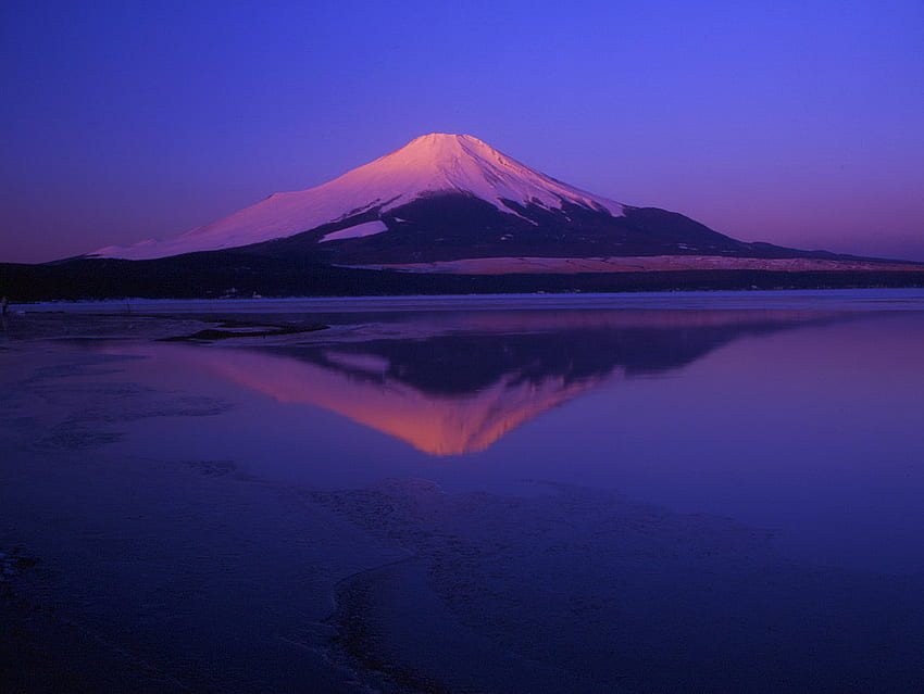 Fujisun, blue, asian, japan, landscape, beautiful, mountain, velvet, reflection, nature, sky, fuji, water HD wallpaper