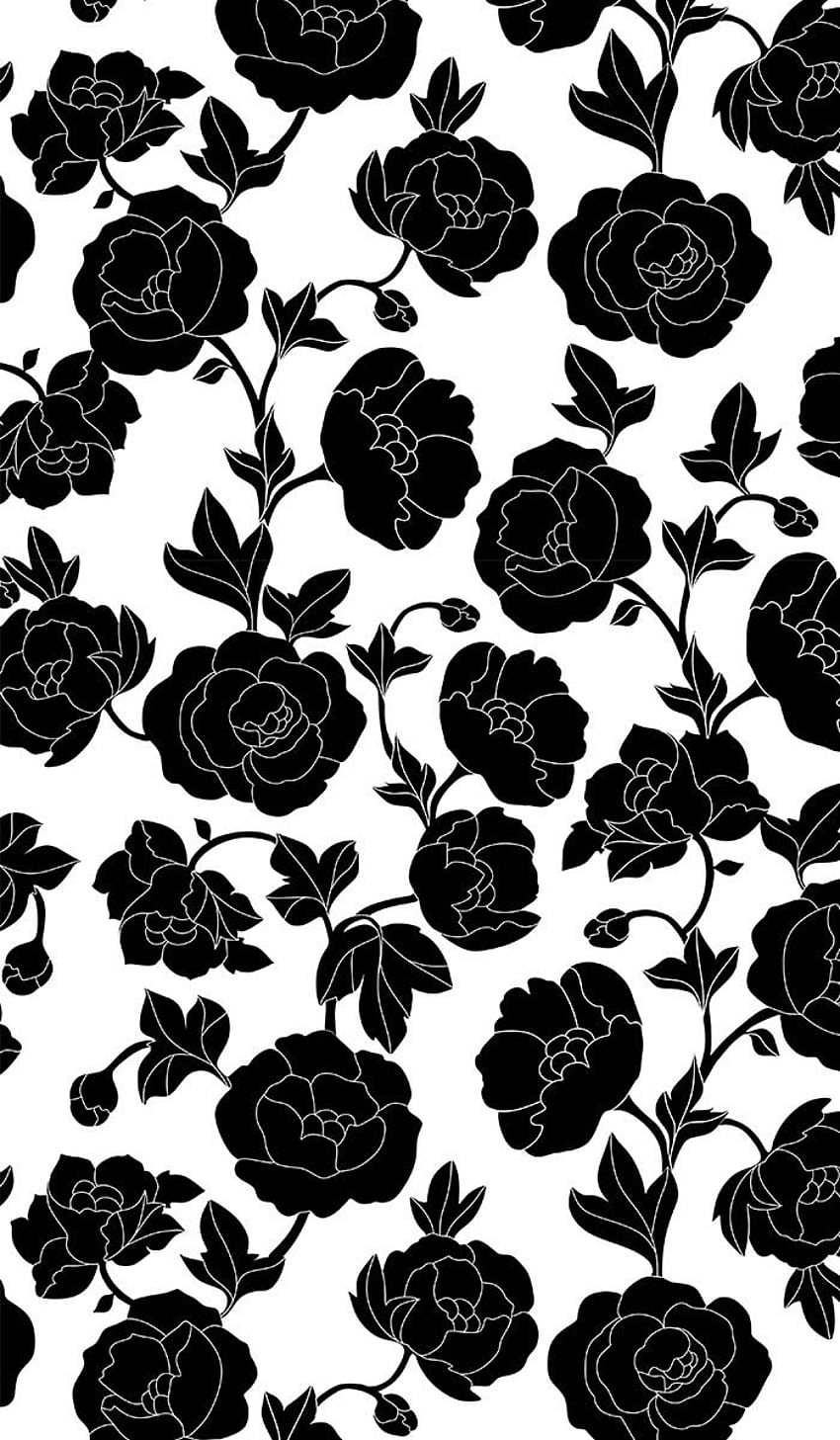 Flores barrocas preto e branco sobre um fundo branco. Padrão de vetor sem emenda. Desenho floral, desenho floral, fundo branco, desenho de rosa preto e branco Papel de parede de celular HD
