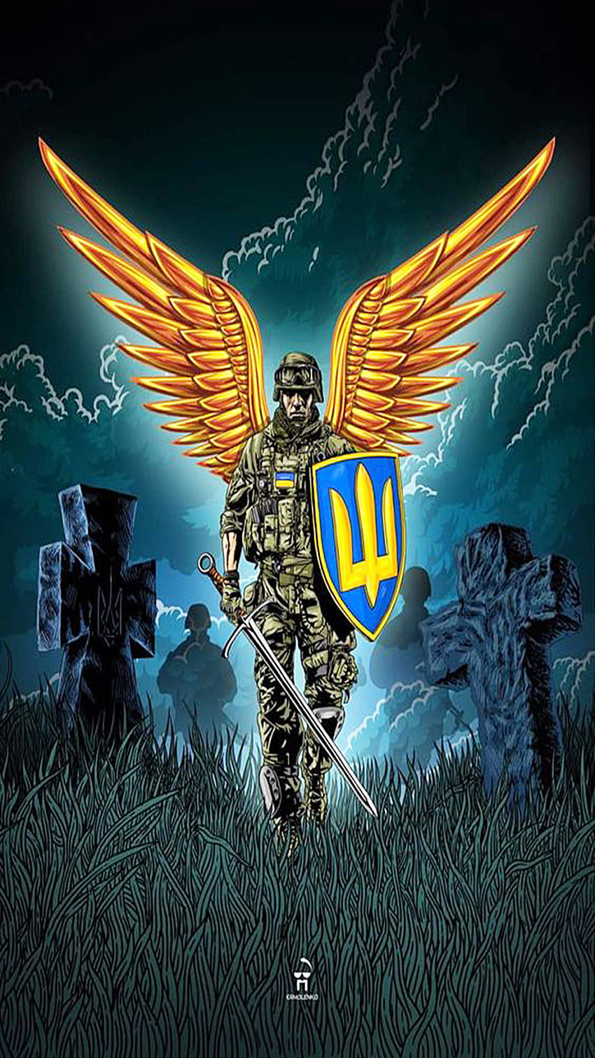 ángel ucraniano, espada, arte, standwithukraine, tridente, guerrero, Ucrania, cruz, stopwar, símbolos fondo de pantalla del teléfono