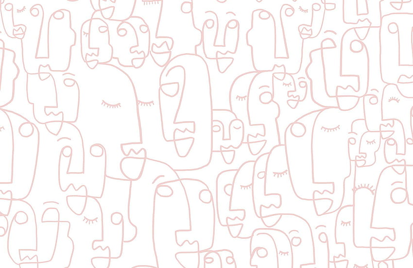 Large Dusty Pink Line Drawing Face Mural, Black and White Face HD wallpaper