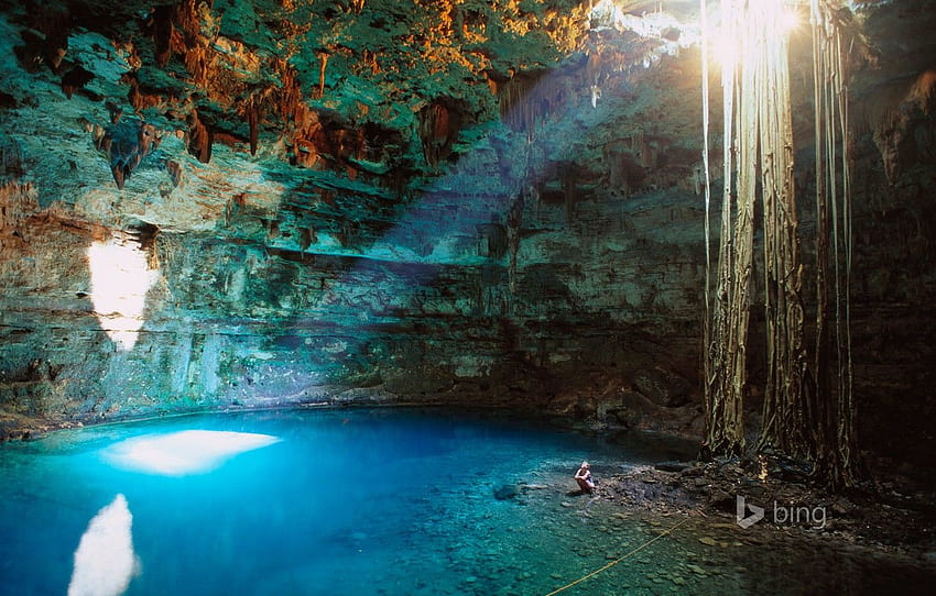 water, light, Mexico, cave, failure, Valladolid, Cenote Samula, the Yucatan Peninsula for , section природа, Yucatán HD wallpaper