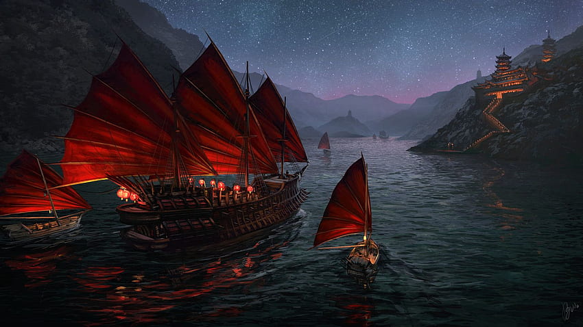 Chinese Fleet Painting. Pirate art, Fantasy places, China art, Chinese Boat HD wallpaper