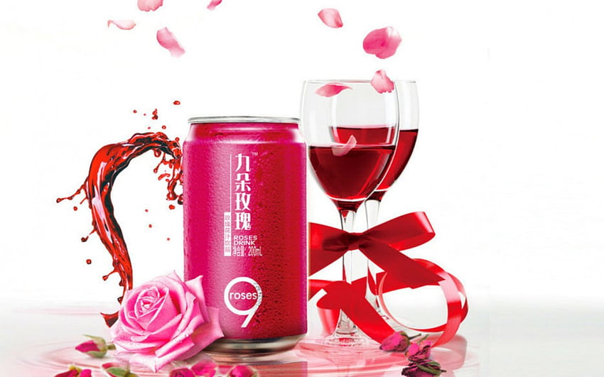 Bebidas de amor, rosa, vidro, lata, amor papel de parede HD
