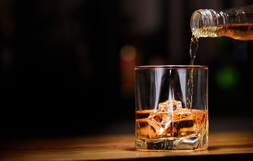 ice, glass, alcohol, whiskey for HD wallpaper