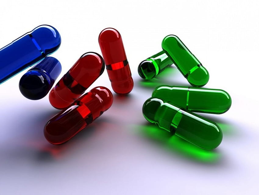 3D glass , pill, pharmaceutical drug, medicine, capsule, green, Pharma HD wallpaper