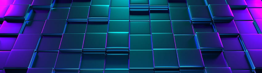 Неонови кубчета, отражение, 3840X1080 неонови HD тапет