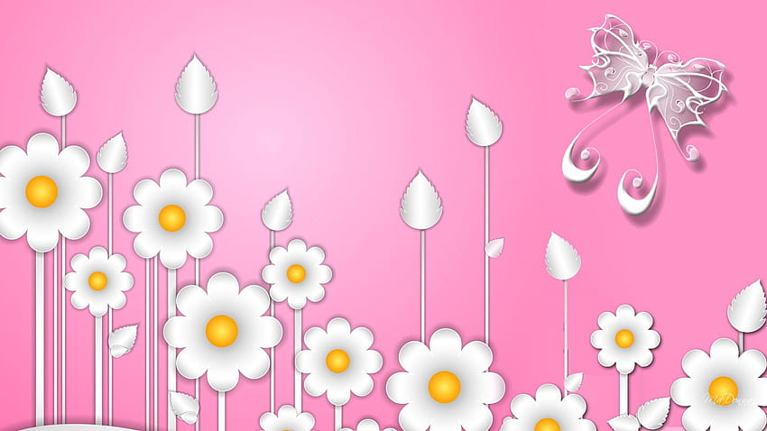 Daisy Does, Papillon, Frühling, Gänseblümchen, Sommer, Rosa, Schmetterling, abstrakt, Gänseblümchen, Blumen, Farbverlauf HD-Hintergrundbild