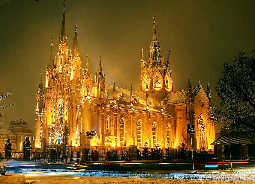 Moskova katedrali, altın, kuleler, ışıklar, katedral HD duvar kağıdı