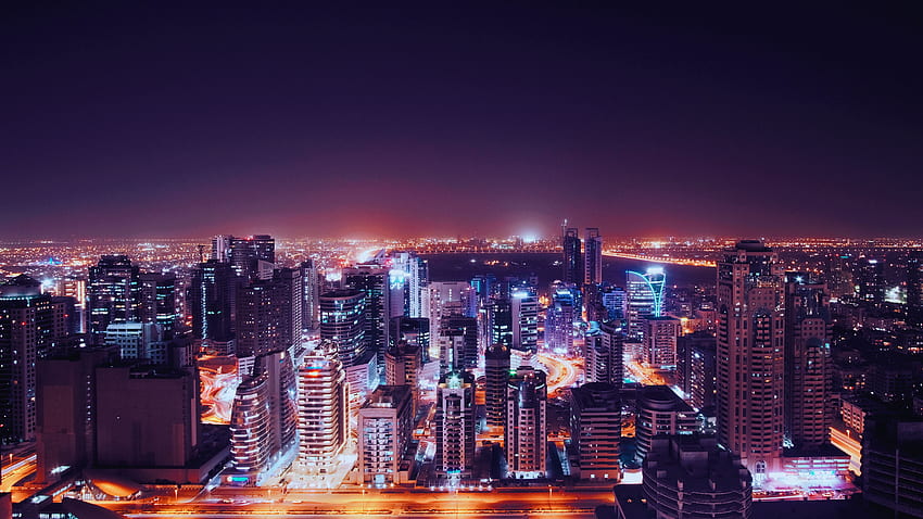 도시, 위에서 본, 두바이, 밤의 도시, 도시의 불빛, Megapolis, Megalopolis, United Arab Emirates HD 월페이퍼