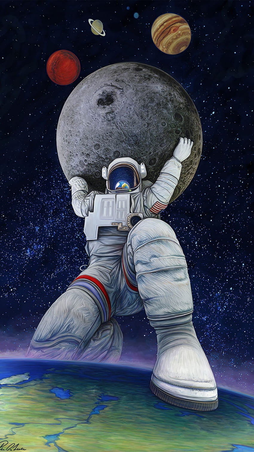 นักบินอวกาศถือศิลปะดวงจันทร์ วอลล์เปเปอร์โทรศัพท์ HD