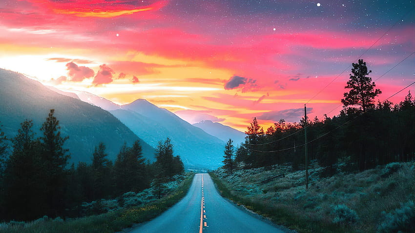 Hill Station, Road, sunset, highway HD wallpaper
