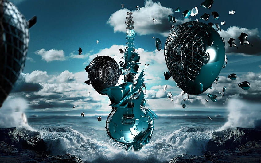 guitar, blue, cloudes, black, sky HD wallpaper