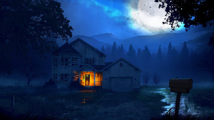 House Forest Digital Art Illustration Night Ghost HD wallpaper