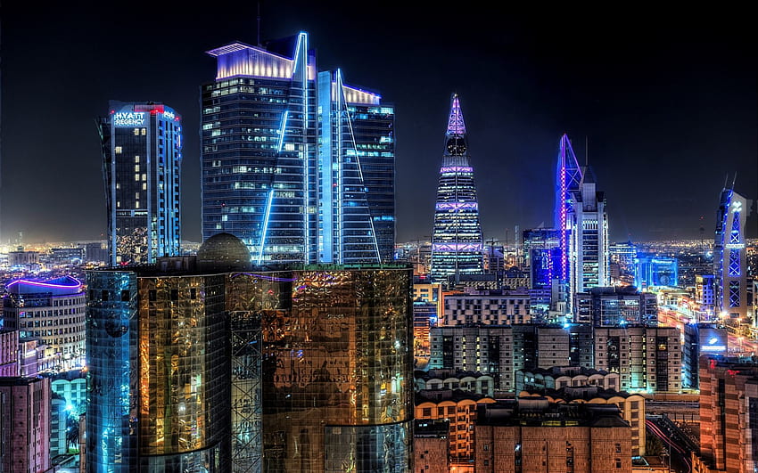 Riyad, capitale, lumières colorées de la ville Fond d'écran HD