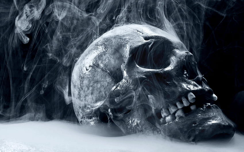 Skull Smoke Blue Scary Death HD wallpaper