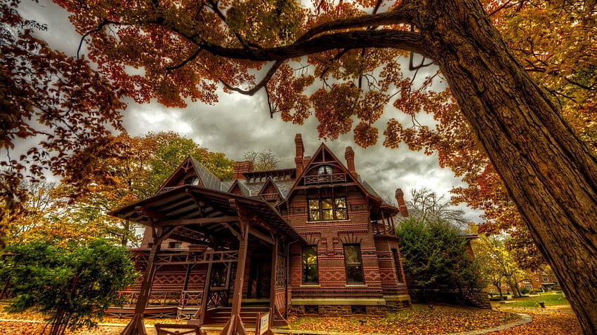 Приказна къща есен, уютна есен HD тапет