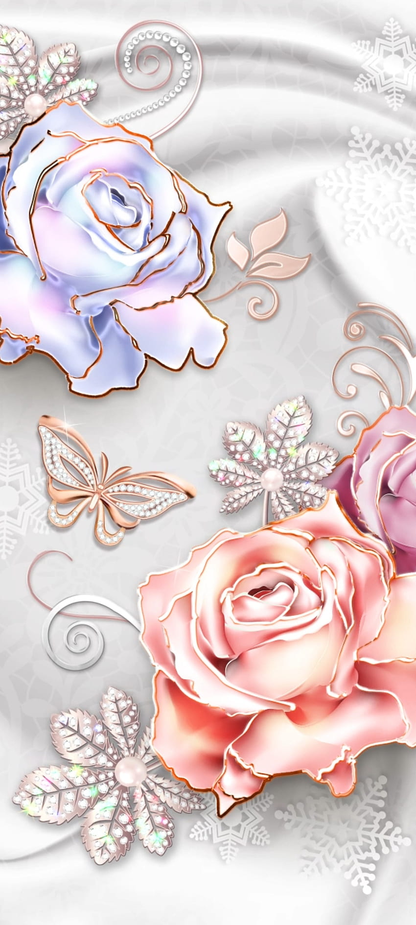Fresh white Rose, beautiful, diamond, flowers, graph, pink, premium, butterfly HD phone wallpaper