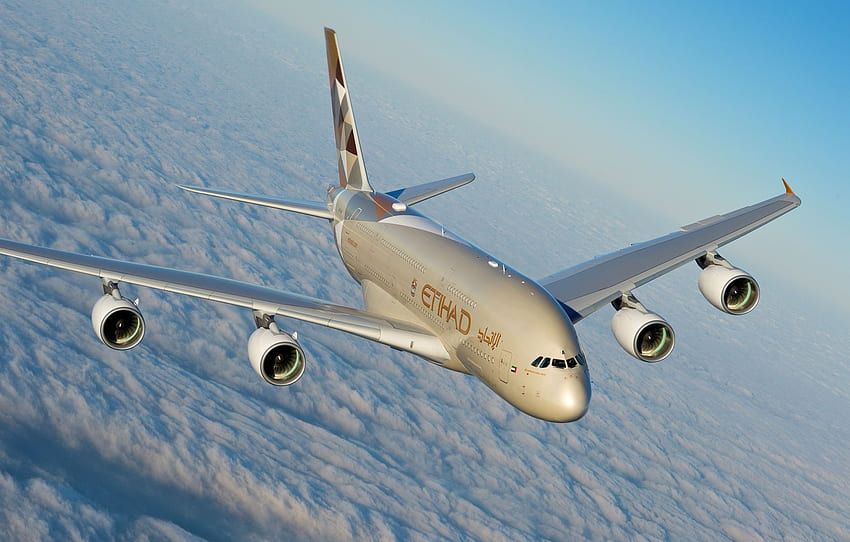 Bulutlar, A380, Airbus, Etihad Airways, Airbus A380, Bir Yolcu Uçağı, Airbus A380 800 For , Bölüm авиация HD duvar kağıdı