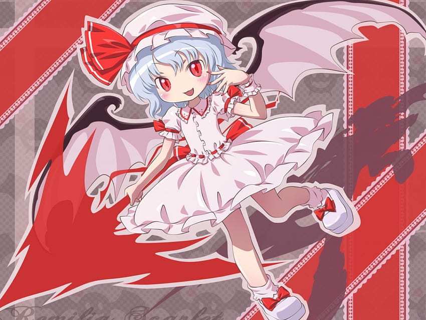 ~Remilia Scarlet~, wings, anime, Touhou, blue hair, vampire, Remilia Scarlet, hat HD wallpaper