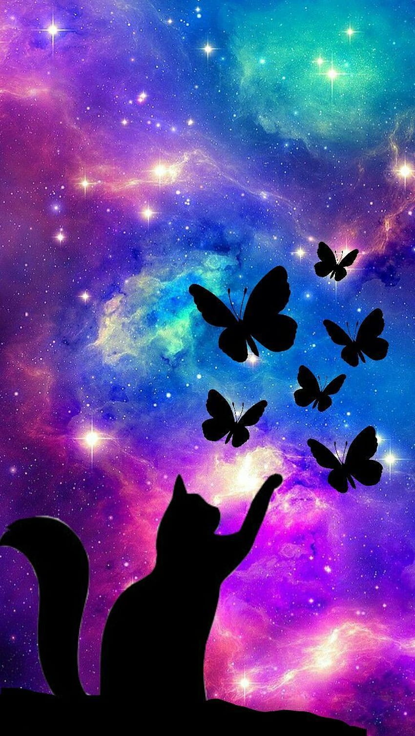 Cat Galaxy With Butterfly's HD phone wallpaper