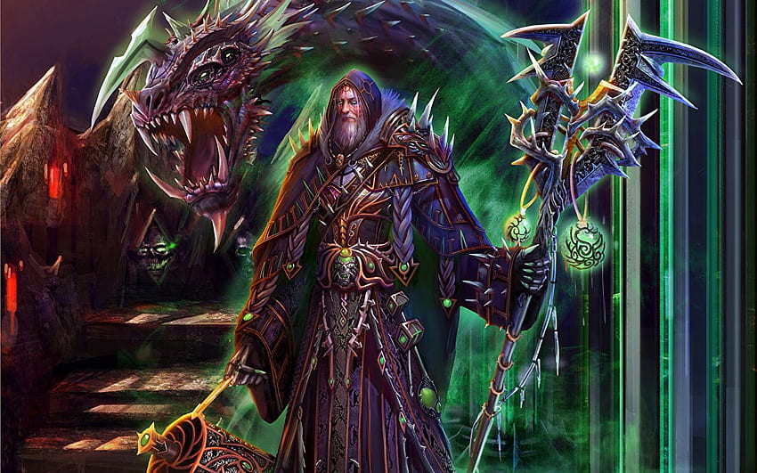 Magische Rüstung Drachen Magierstab Krieger Fantasie, Zaubererdrache HD-Hintergrundbild