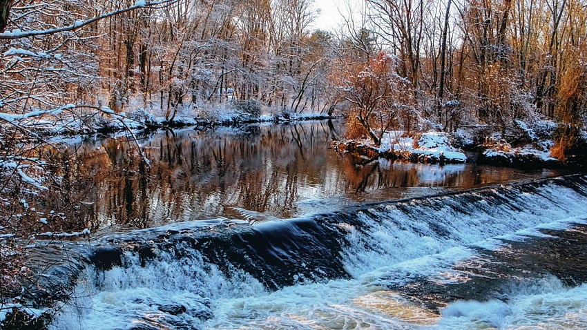 Река в зимния праг, реки, водопади, зима, природа HD тапет