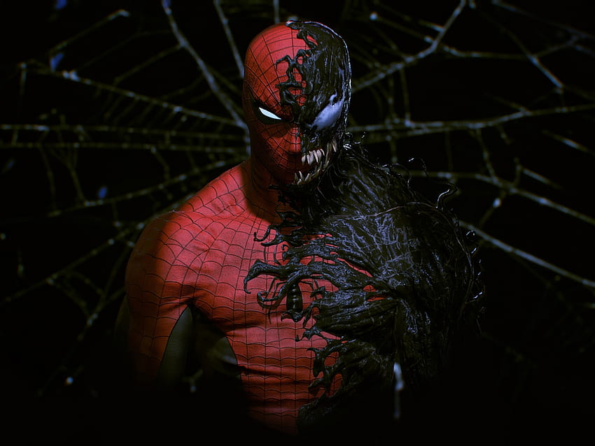 Spider Man Inside Venom, Art, , , Background, 784e2d, Venom Red and Black HD wallpaper
