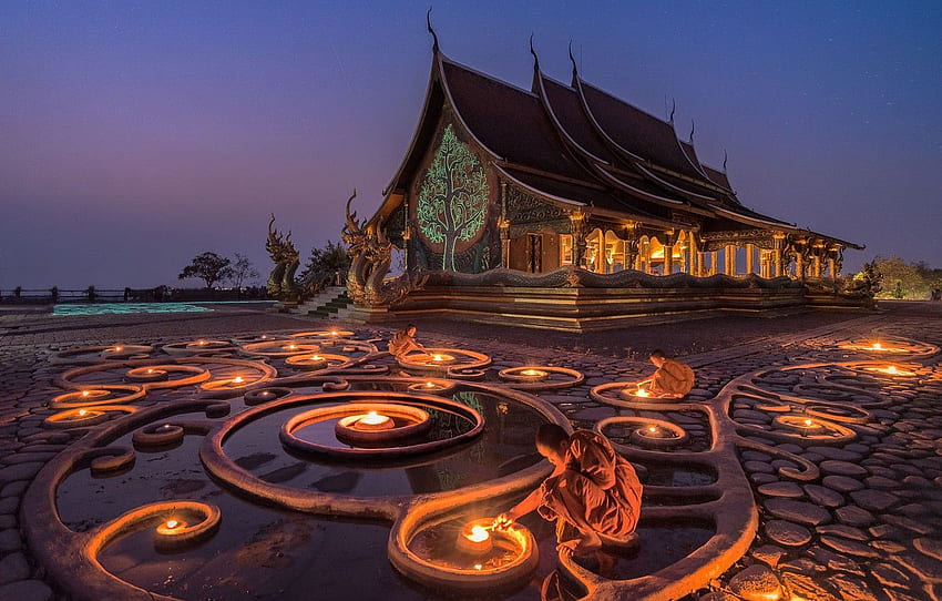 lights, monk, Myanmar, temple, Myanmar, Buddhism, Korawee Ratchapakdee, Glow in the Dark for , section город, Chinese Monk HD wallpaper