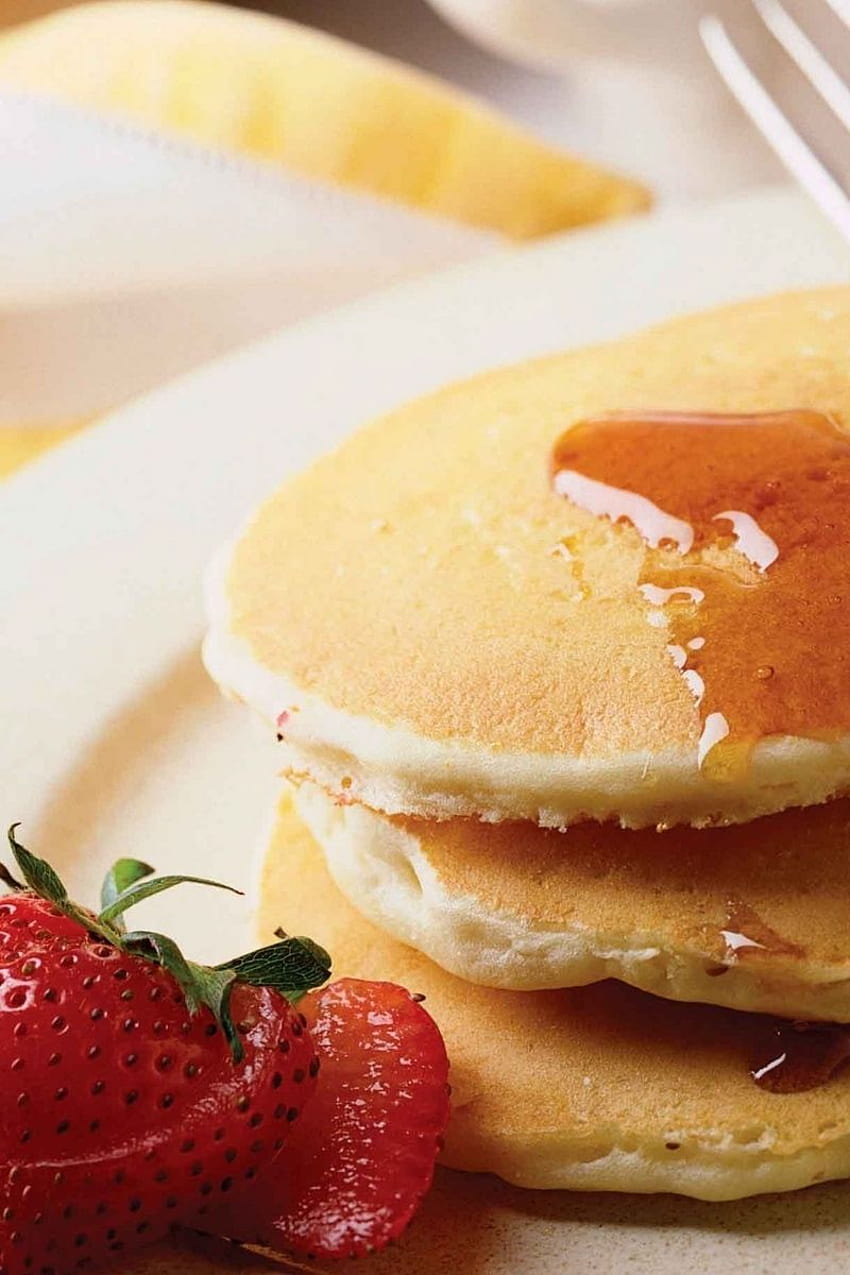 pancakes, strawberries, honey HD phone wallpaper