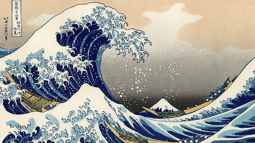 a grande onda de kanagawa obra de arte ondas do mar japonês, Japão legal papel de parede HD