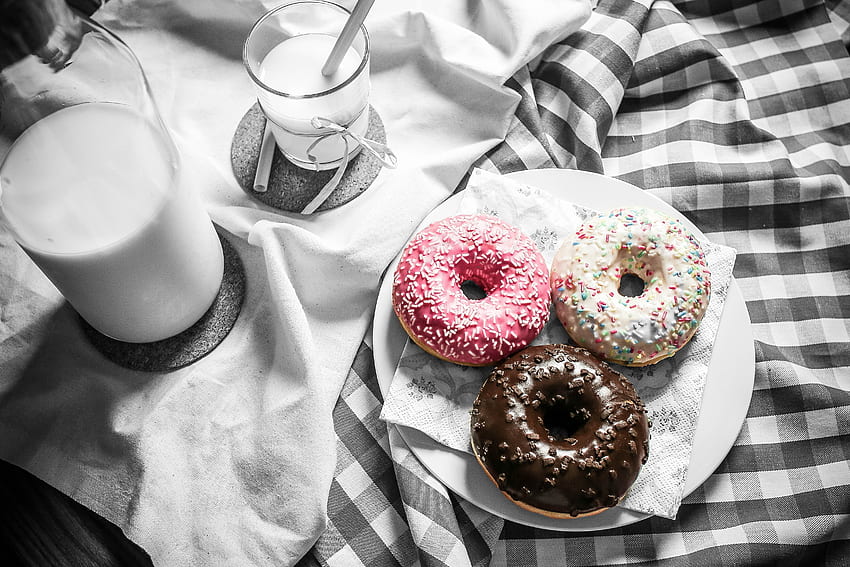 Lebensmittel, Glasur, Donuts, Milch, Tiscecken HD-Hintergrundbild